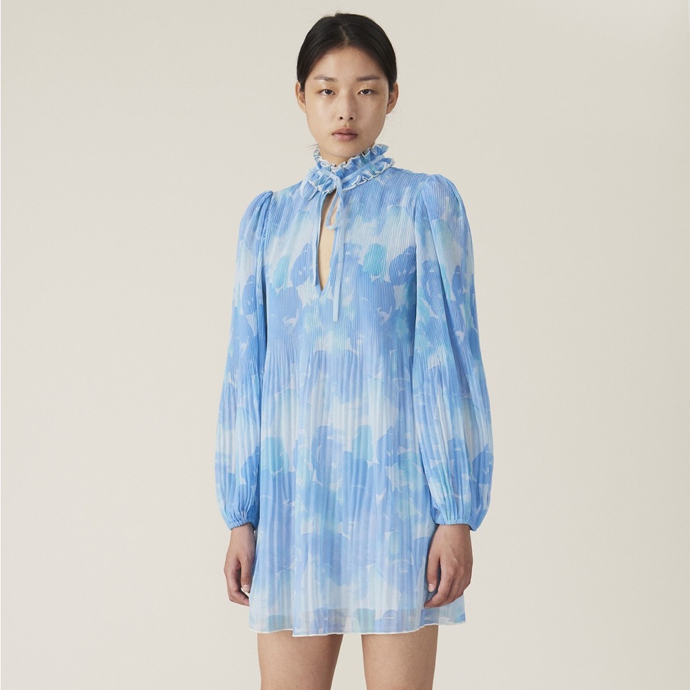 Ganni Pleated Georgette Mini Dress